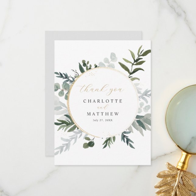 Elegant Greenery Gold  Thank You Card (Front/Back In Situ)