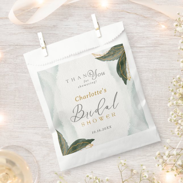 Elegant Greenery Gold Watercolor Bridal Shower Favor Bag (Clipped)