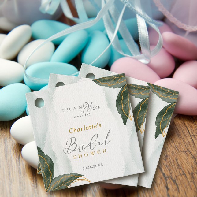 Elegant Greenery Gold Watercolor Bridal Shower Favor Tags (Creator Uploaded)