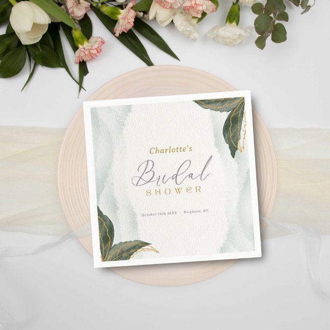 Elegant Greenery Gold Watercolor Bridal Shower Napkins (Creator Uploaded)