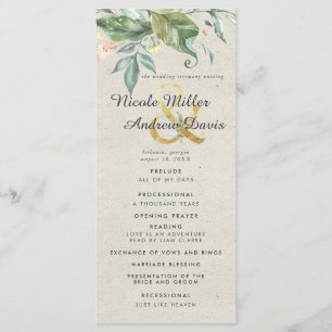 Elegant Greenery Gold Wedding Ceremony Program