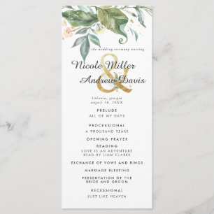 Elegant Greenery Gold Wedding Ceremony Program