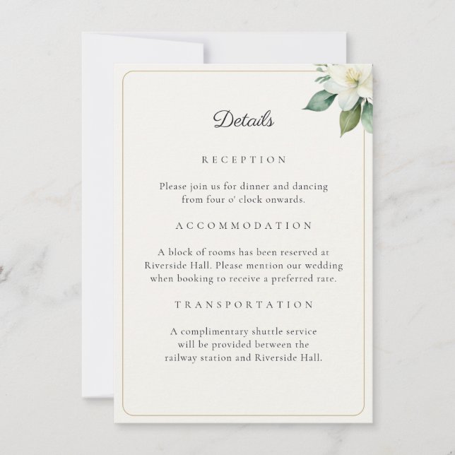 Elegant Greenery Gold Wedding Details QR Code Card (Front)