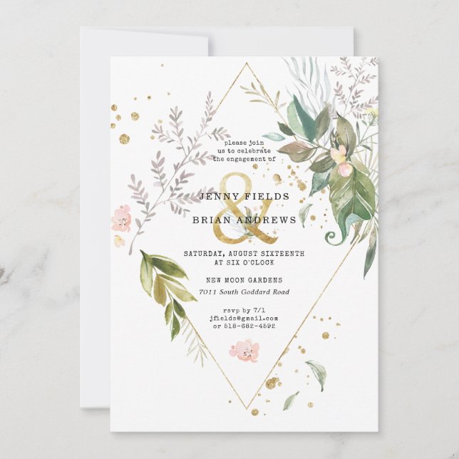 Elegant Greenery Gold Wedding Engagement Party (Front)