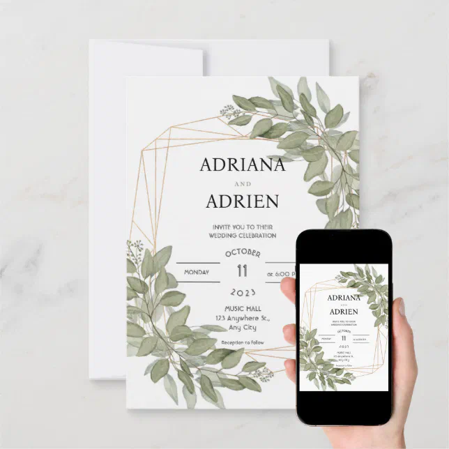 Elegant Greenery gold wedding Invitation | Zazzle