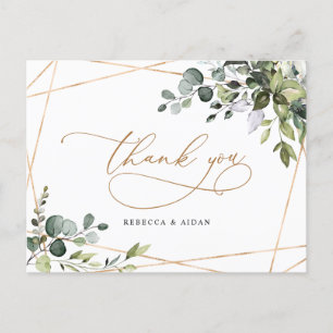 Elegant Greenery Gold Wedding Thank You Postcard