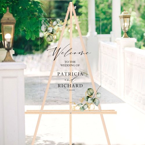 Elegant Greenery Gold Wedding Welcome Sign