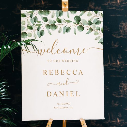Elegant Greenery Gold Wedding Welcome Sign Board