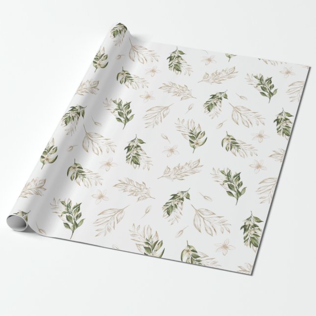 Elegant Greenery & Gold Wedding Wrapping Paper (Unrolled)