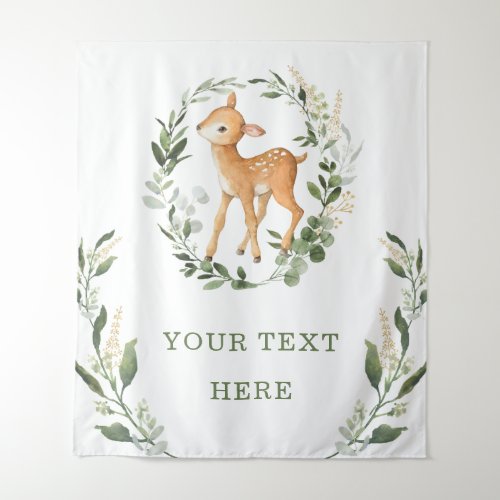 Elegant Greenery Gold Woodland Deer Baby Backdrop