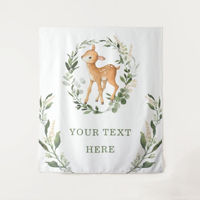 Elegant Greenery Gold Woodland Deer Baby Backdrop (Front)