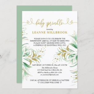 Elegant Greenery Green and Gold Baby Sprinkle Invitation
