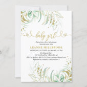 Elegant Greenery Green and Gold Girl Baby Shower Invitation (Front)