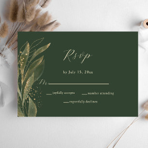 Elegant Greenery Green and Gold Wedding RSVP Card
