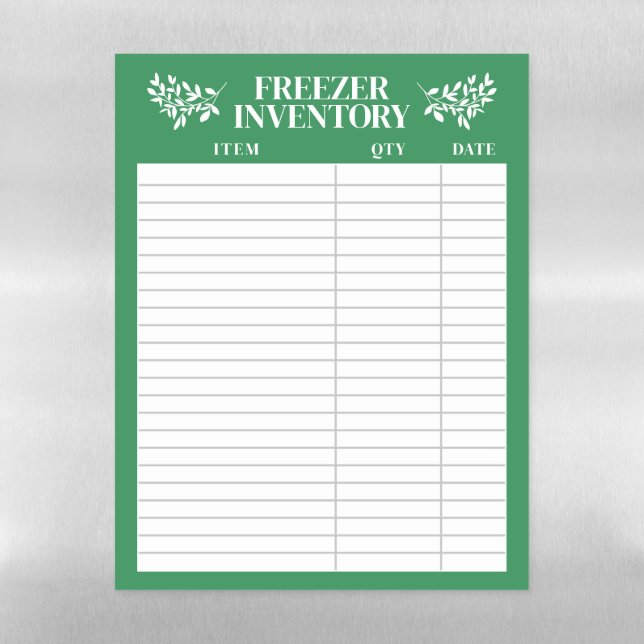 Elegant Greenery Green Freezer Inventory Magnetic Dry Erase Sheet (Vertical)