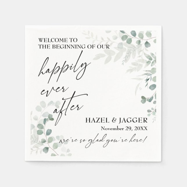 Elegant Greenery Happily Ever After Napkins (Front)