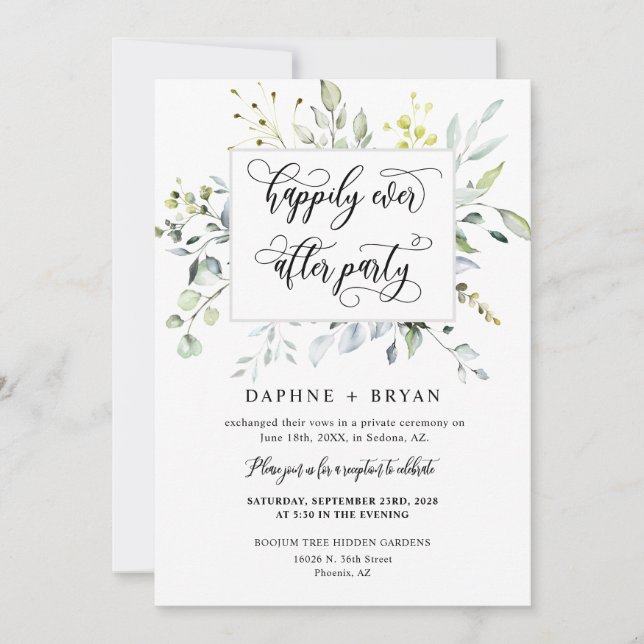 Elegant Greenery Happily Ever After Party QR Code Invitation (Front)