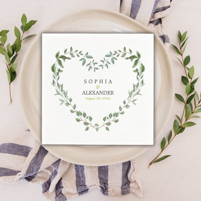 Elegant Greenery Heart Wedding Personalized Napkins (Elegant Greenery Heart Wedding Personalized Napkins)