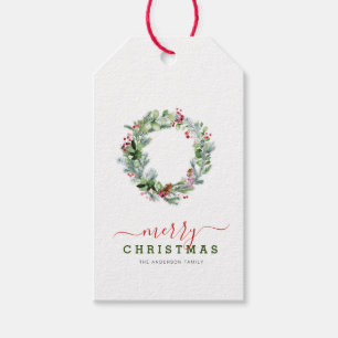 Elegant greenery holiday wreath christmas gift tags