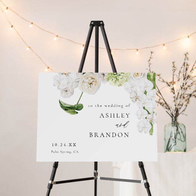 Elegant Greenery Hydrangea Floral Wedding Welcome Foam Board (In Situ (Stand))