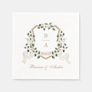Elegant Greenery Ivy Branch Crest Wedding Napkins