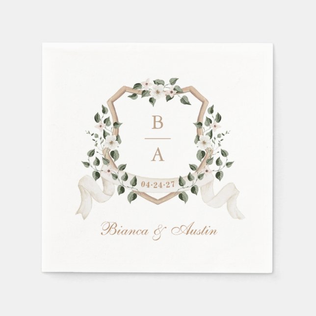 Elegant Greenery Ivy Branch Crest Wedding Napkins (Front)