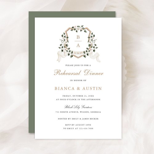 Elegant Greenery Ivy Floral Crest Rehearsal Dinner Invitation