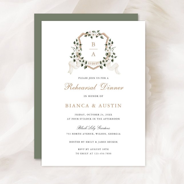 Elegant Greenery Ivy Floral Crest Rehearsal Dinner Invitation (Creator Uploaded)