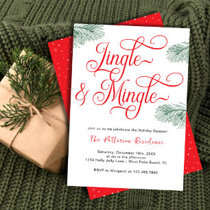 Elegant Greenery Jingle & Mingle Christmas Party Invitation