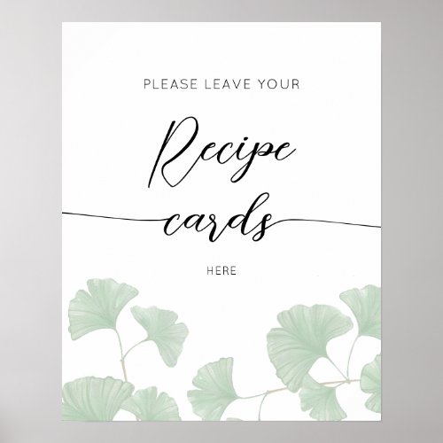 Elegant Greenery Leaf Leave Your Recipe Card Here  Poster