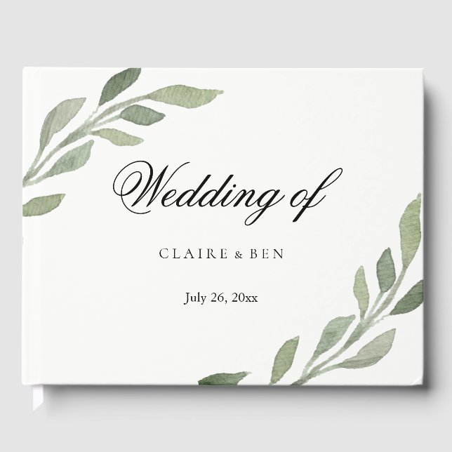Elegant Greenery Leaf Wedding Guestbook (Front)
