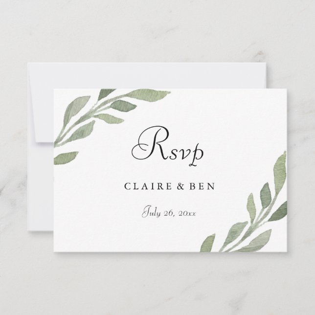 Elegant Greenery Leaf Wedding RSVP Invitation (Front)