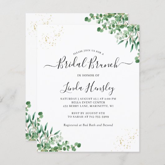 Elegant Greenery Leaves Bridal Brunch invitation (Front/Back)