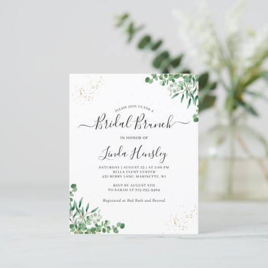 Elegant Greenery Leaves Bridal Brunch invitation (Standing Front)