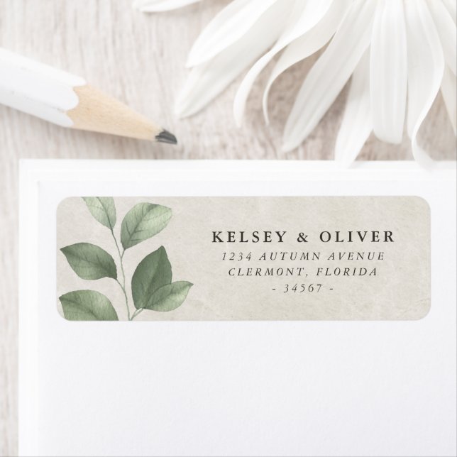 Elegant Greenery Leaves Bride Groom Label (Insitu)