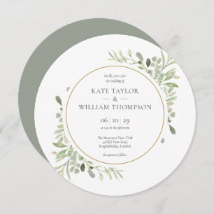 Elegant Greenery Leaves Circular Wedding Invitation