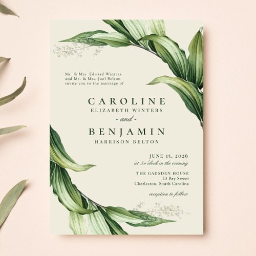Elegant Greenery Leaves Garden Tropical Wedding Invitation