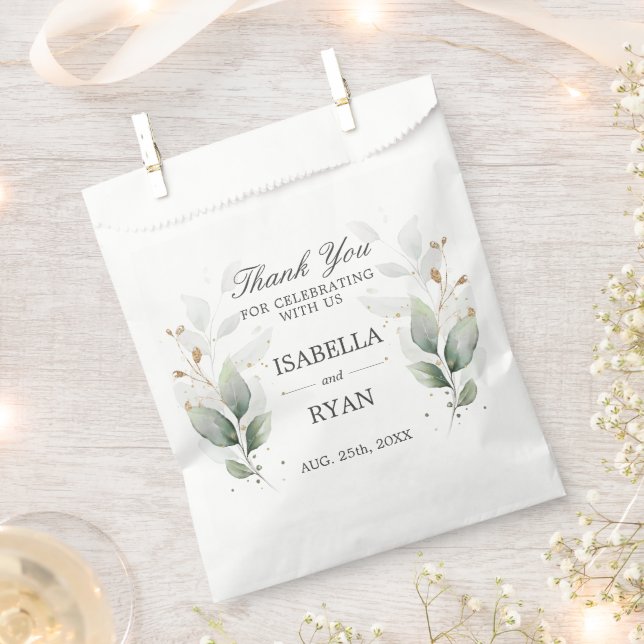 Elegant Greenery Leaves Gold Thank You Favor Bag (Clipped)