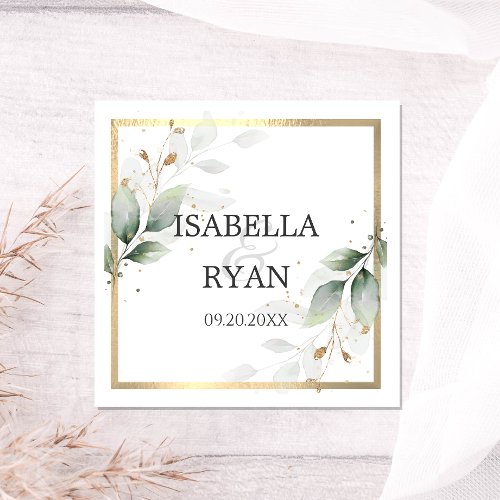 ELEGANT Greenery Leaves Gold Wedding Napkins