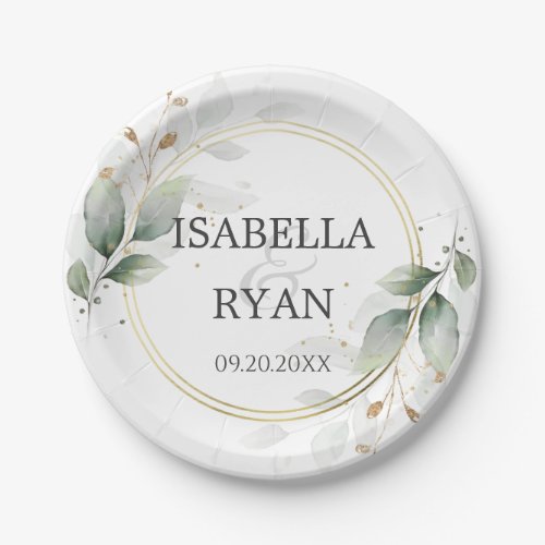 ELEGANT Greenery Leaves Gold Wedding Paper Plate