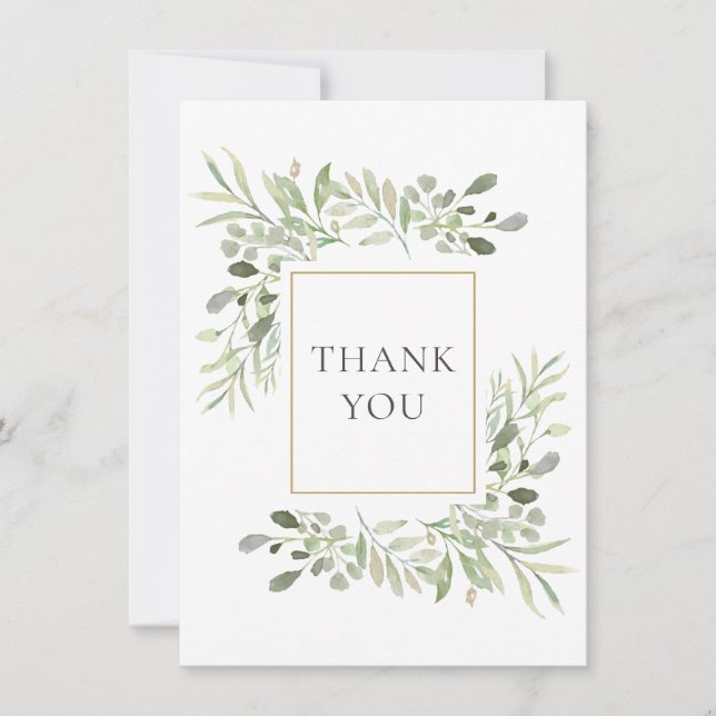 Elegant Greenery Leaves Thank You Card (Front)