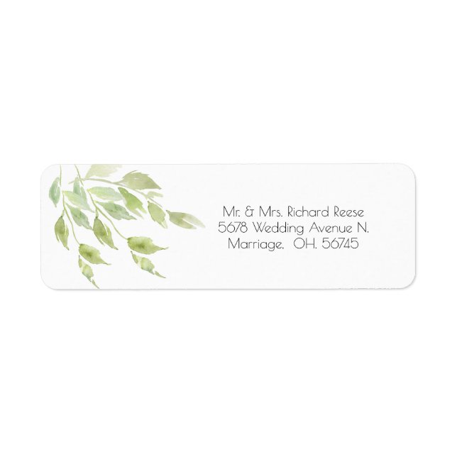 Elegant Greenery Leaves Watercolor Wedding Label (Front)