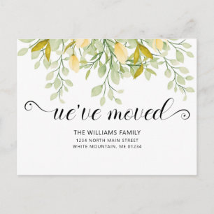 Elegant Greenery Lemon Watercolor Floral Moving Announcement Postcard