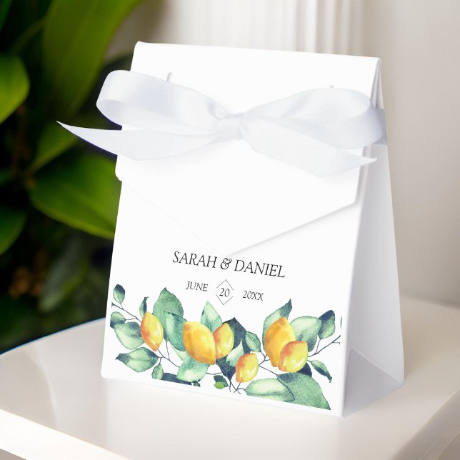 Elegant, greenery, lemon, wedding favor boxes (Personalized, elegant, greenery, lemon, wedding favor boxes)
