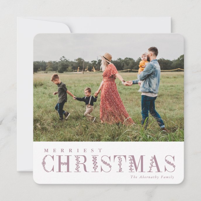 Elegant Greenery Lettering Christmas Mauve | Photo Holiday Card