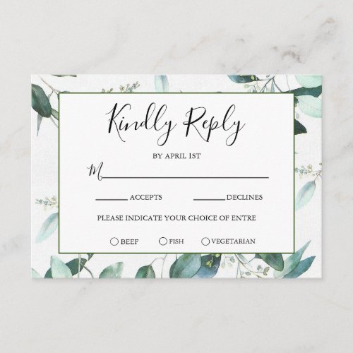 Elegant Greenery Meal Choice Wedding RSVP Card