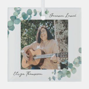 Elegant Greenery Memorial Glass Ornament