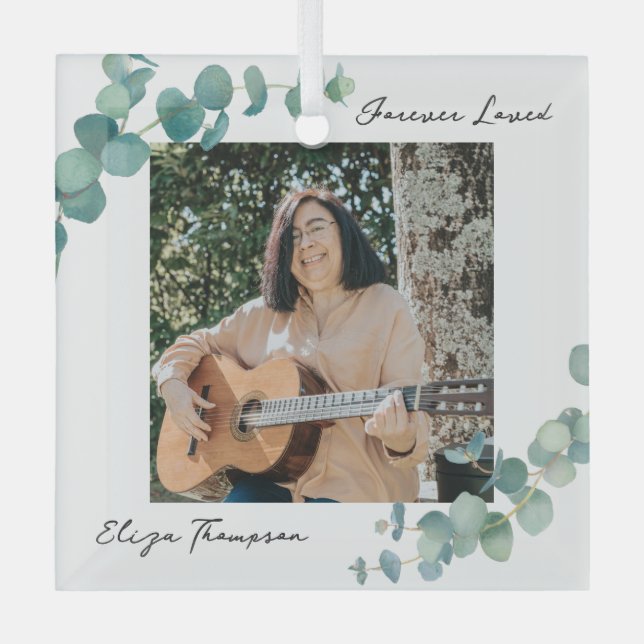 Elegant Greenery Memorial Glass Ornament (Front)