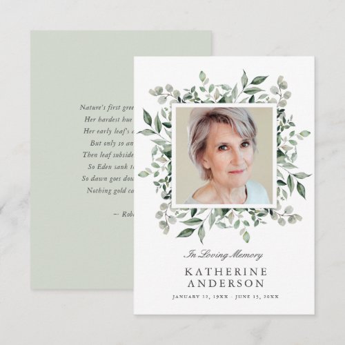 Elegant Greenery Memorial Photo Announcement 