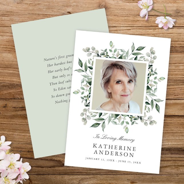 Elegant Greenery Memorial Photo Announcement  (Creator Uploaded)